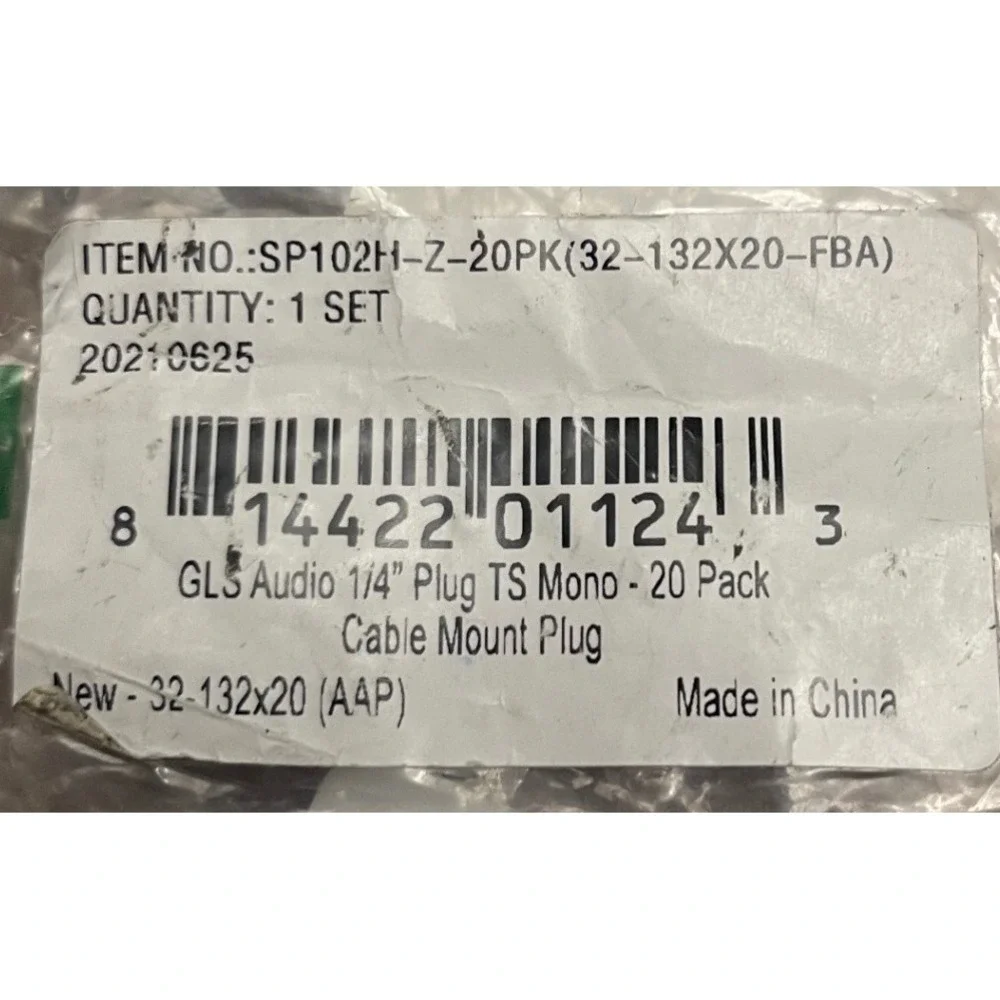 GLS Audio 1/4 Inch TS‎ Mono Cable Mount Plugs 20 Pack Silver Metal Male 6.3 mm